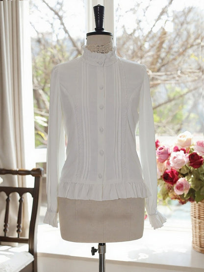 Classic Ruffle Lolita Blouse with Lace - Tiny Garden