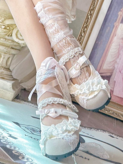 Pink Sweet with Lace Trim Lolita Flats Ballet Dusty