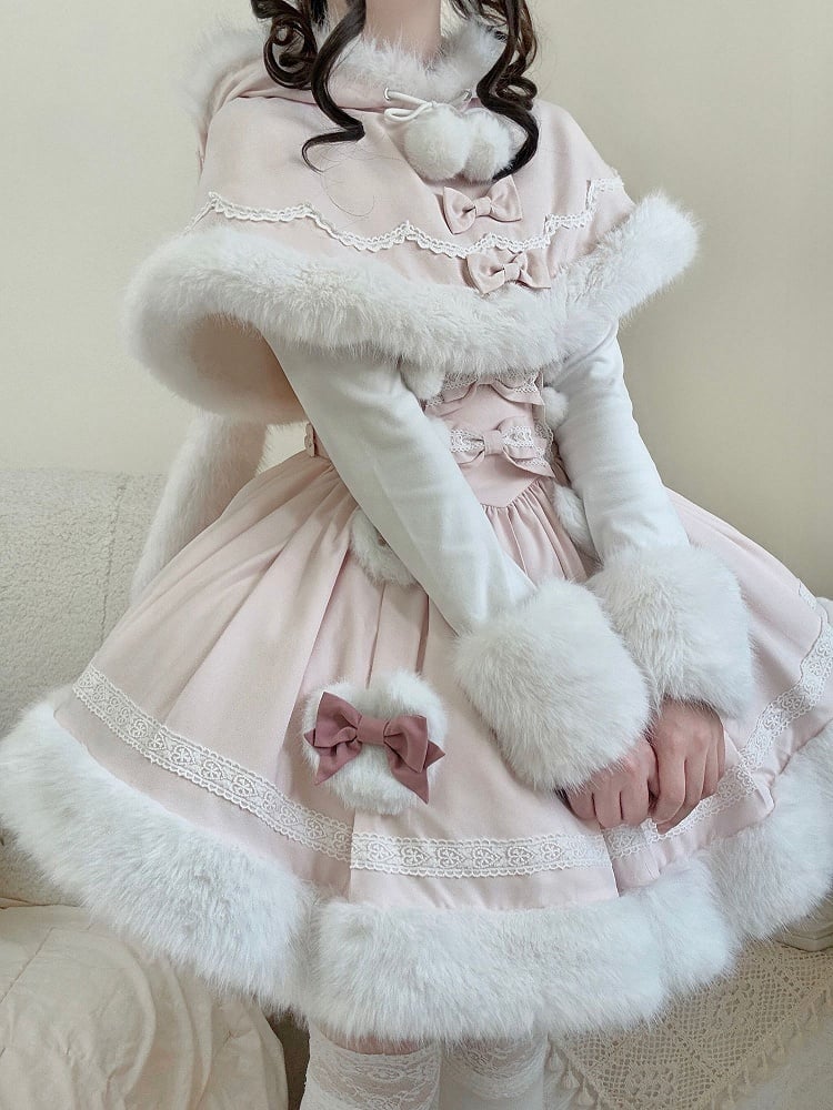 with Lolita Accents Plush Green Mint Pink Winter Bow / Sweet JSK Dress and Hemline