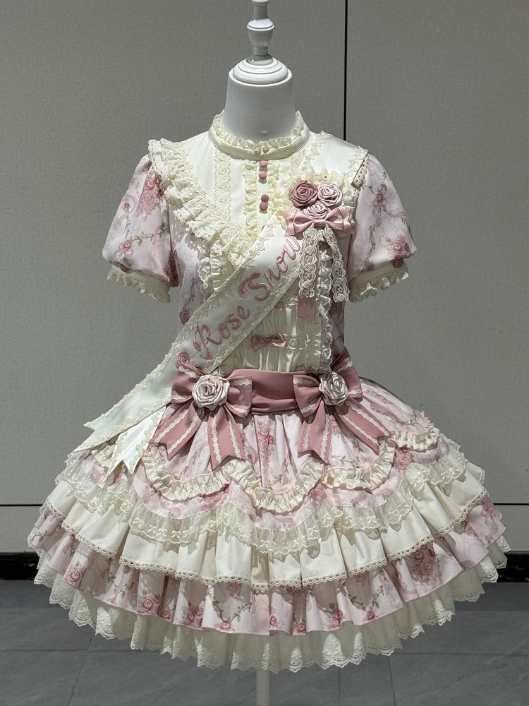 Pink Floral OP Dress with Bow and Lace Accents - Sweet Dream Box