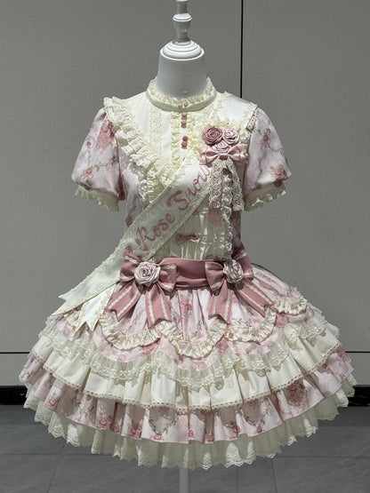 Pink Floral OP Dress with Bow and Lace Accents - Sweet Dream Box