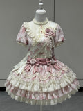 Blush Short-Sleeved Floral Print Frilled Bow OP Dress - Sweet Dream Box