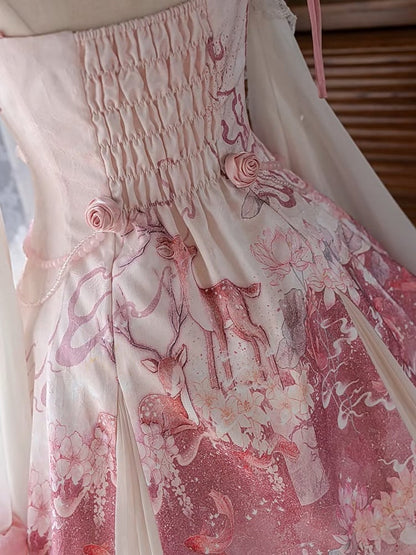 Dress Qi Cheongsam Sakura Skirt Lolita Print Jumper Pink Style