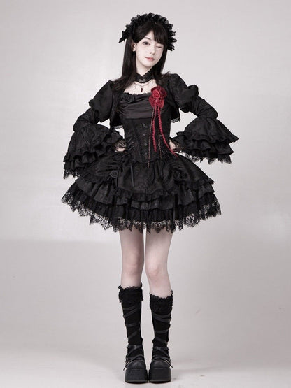 Vampire Black Bell Gothic Cuffs Long Layered Ruffle Lolita