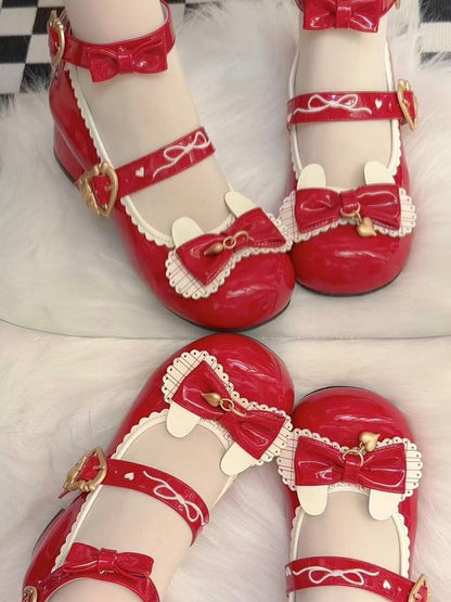 Bunny Embellishments Details Bow Lolita Red Shoes Mid-heel Sweet with Ear