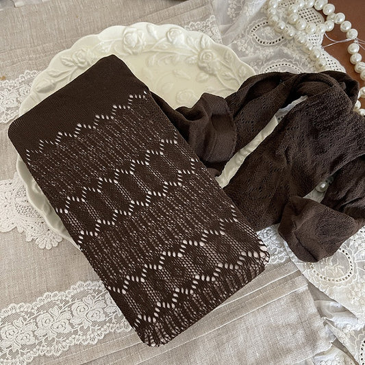Cut-out Brown Pattern Tights Hexagonal