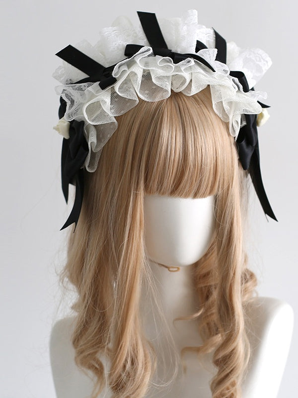 Charming Lolita Black and Off White Lace KC With Bowknot And Bud Decorations