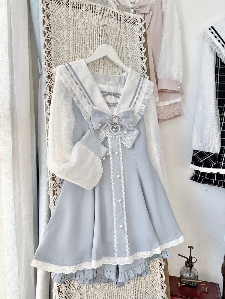 Style Sailor and Blue Mini : Shorts Sleeves Jirai Light Long Navycore Collar Outfit Kei Dress