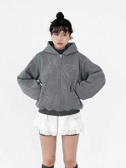 Lining Shell Regular/Fleece Gray Kawaii - Daily Version Hooded Jacket
