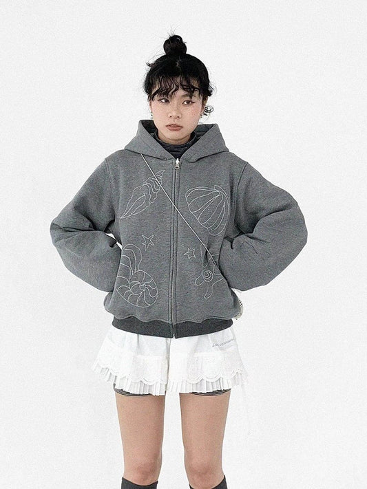 Lining Shell Regular/Fleece Gray Kawaii - Daily Version Hooded Jacket