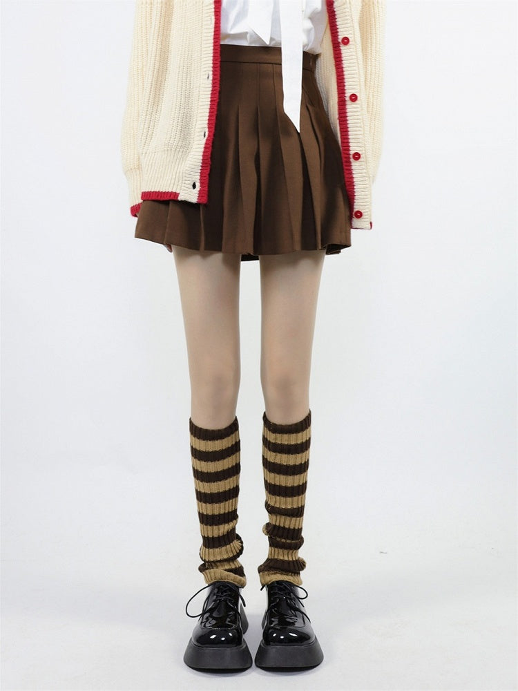 Knit Y2K Yellow Striped Warmers Mid-calf Leg Brown 45cm Style
