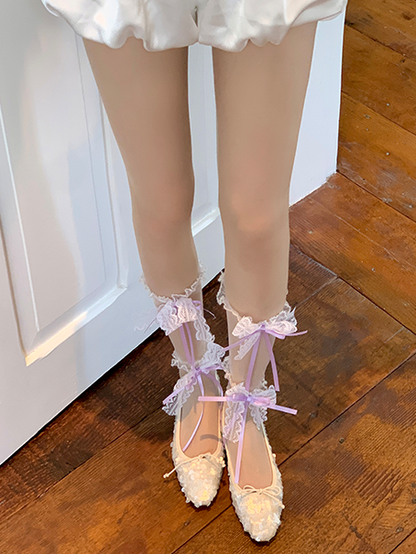 Bowknot Socken Lila/Schwarz/Rosa/Weiß/Grün/Spitze