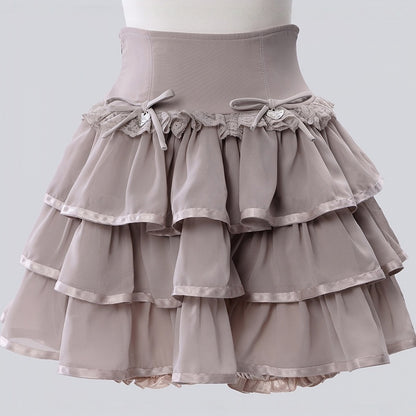 Dusty Pink High-Waist Ruffle Skirt with Shorts Liner - Fluffy Heart
