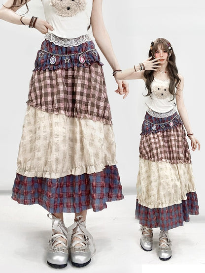Trim Skirt Pattern Tiered Ruffles Pink Bittersweet Plaid