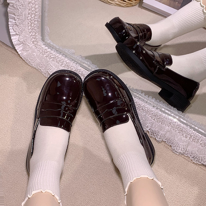 Brown Preppy Style 2.5cm/4.5cm Loafers with Slip-in Fit Design & Plush Inner Lining