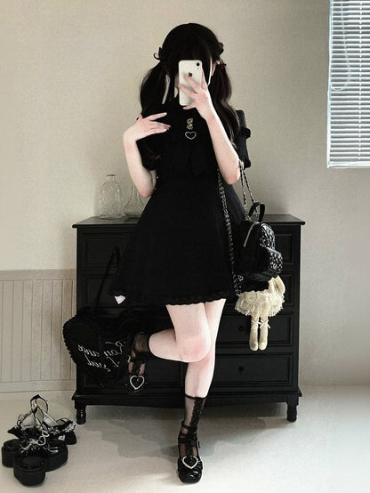 Cutout Shoulder Jacquard Dress with Ruffles, Bow Details, 4 Shades - Kitty Bxllet