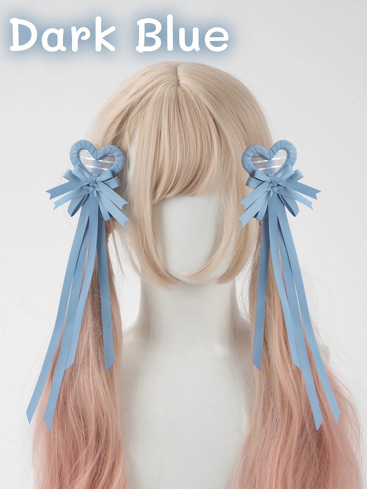 Multi-Color Bow Clip Hair Heart Pairs