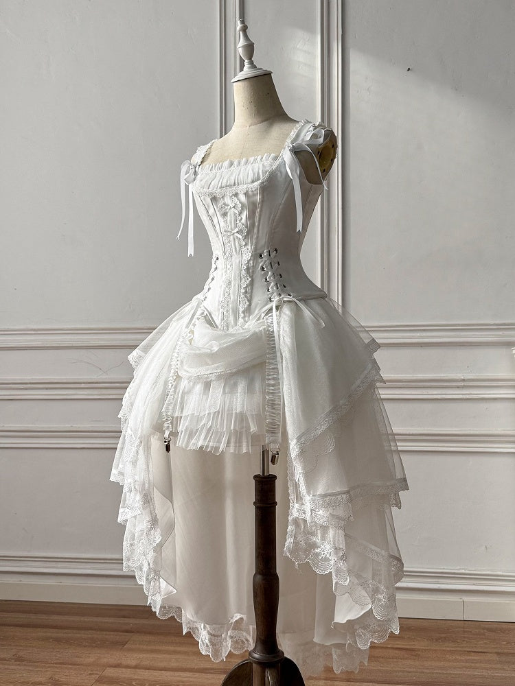 White Shiro Lolita Corset Top with High-Low Tulle Skirt - Caramelantike
