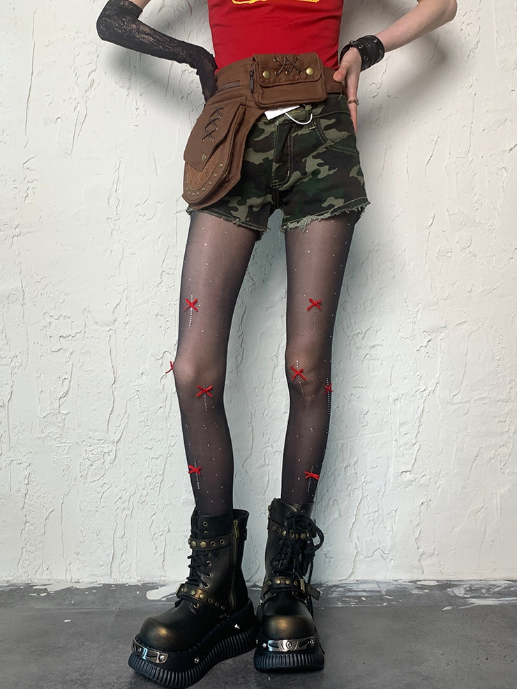 Black Y2K Details Tights Bowknot Pattern Polka-dot