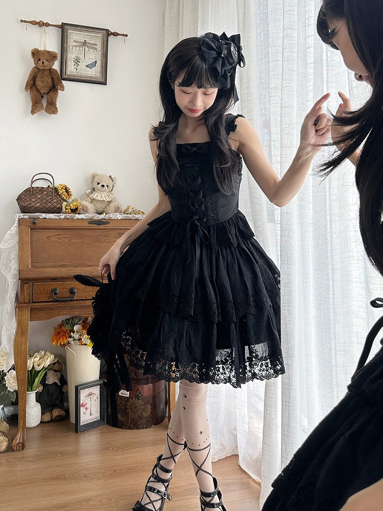 Elegant Black Multilayer Ruffled Floral Embroidery Skirt - Miss Point