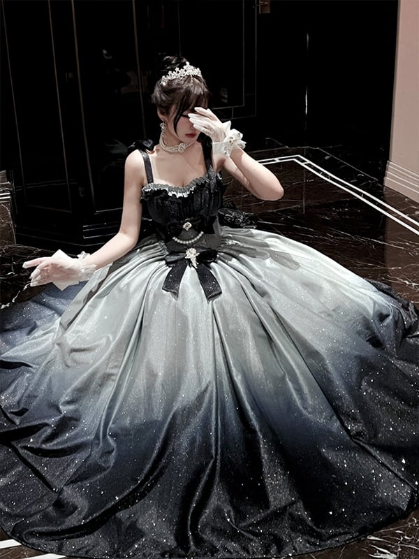 きらめく星空の夜空グラデーションブルーのゴージャスなバースデードレス、プロムドレス