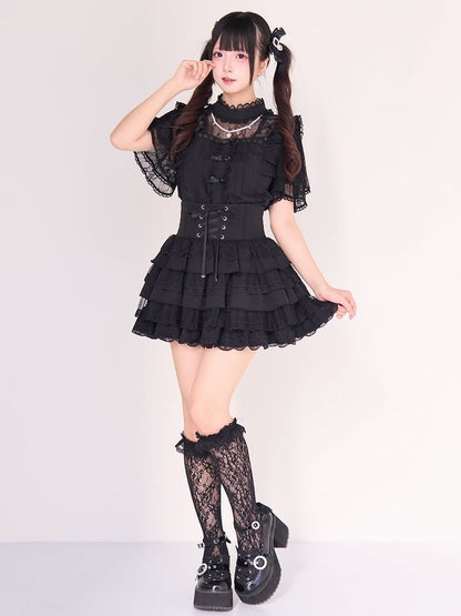 Trim Kei Lace Jirai Skirt Tiered Black Design with