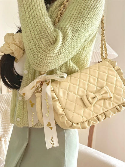 Yellow Lolita Bag with Diamond Pattern and Bow Accents - Seraphim