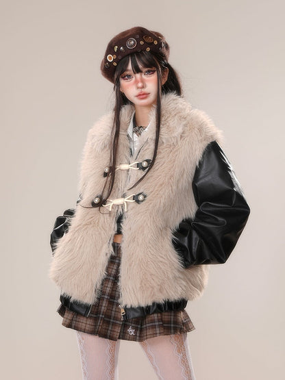 カーキフェイクファージップジャケット