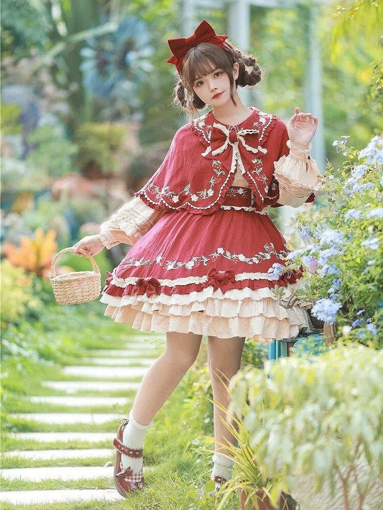 collar with Buttons Peter Sleeve Heart-shaped Country Blouse Pan Lolita and Apricot Ruffle Trim Long Cottagecre