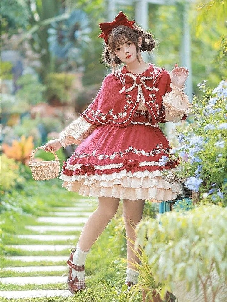Sweet Bowknot with Strawberry Accents Red Lolita KC Wine