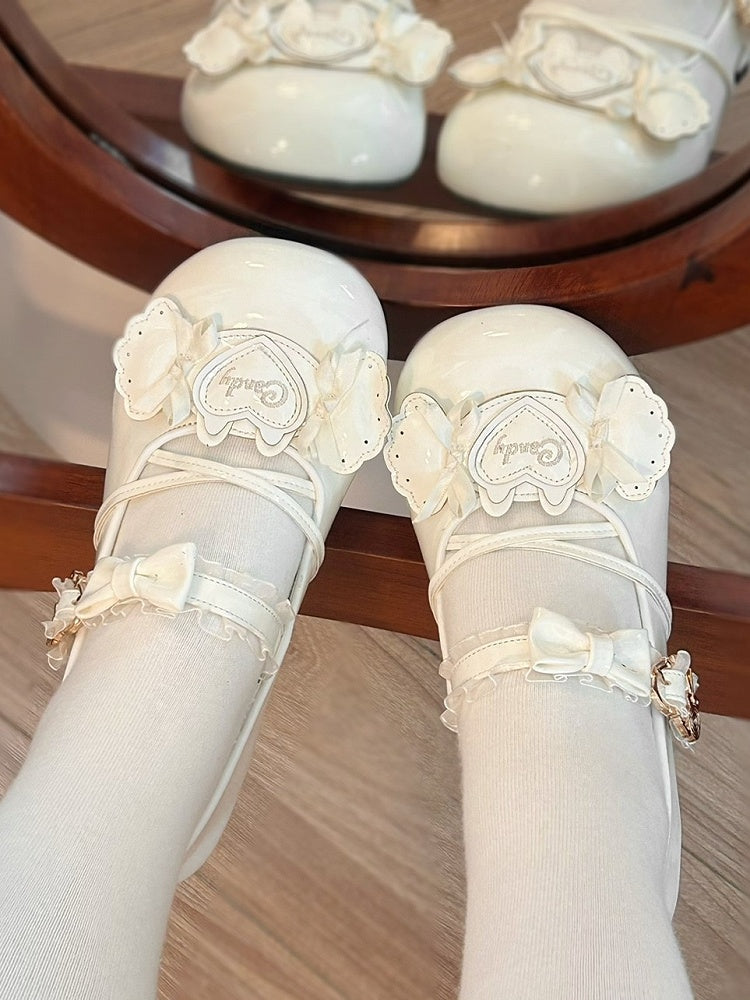 Candy Janes Theme Design Mary Snap White with PU Lolita Sweet Low-heel