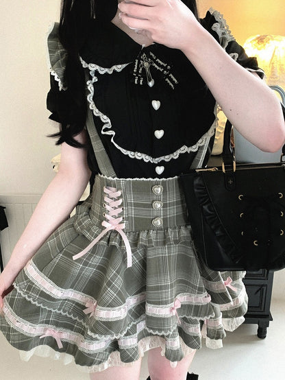 Black/White Bunny Ear Peter Pan Collar Blouse with Lace - Kitty Bxllet
