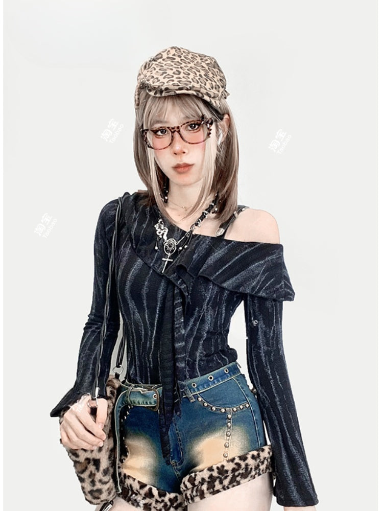 Black Asymmetrical Neckline Top