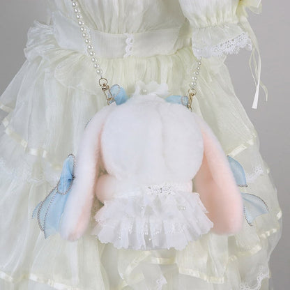 Bunny Flower Convertible Bowknot with White Blue Accents Bag Strap Plush