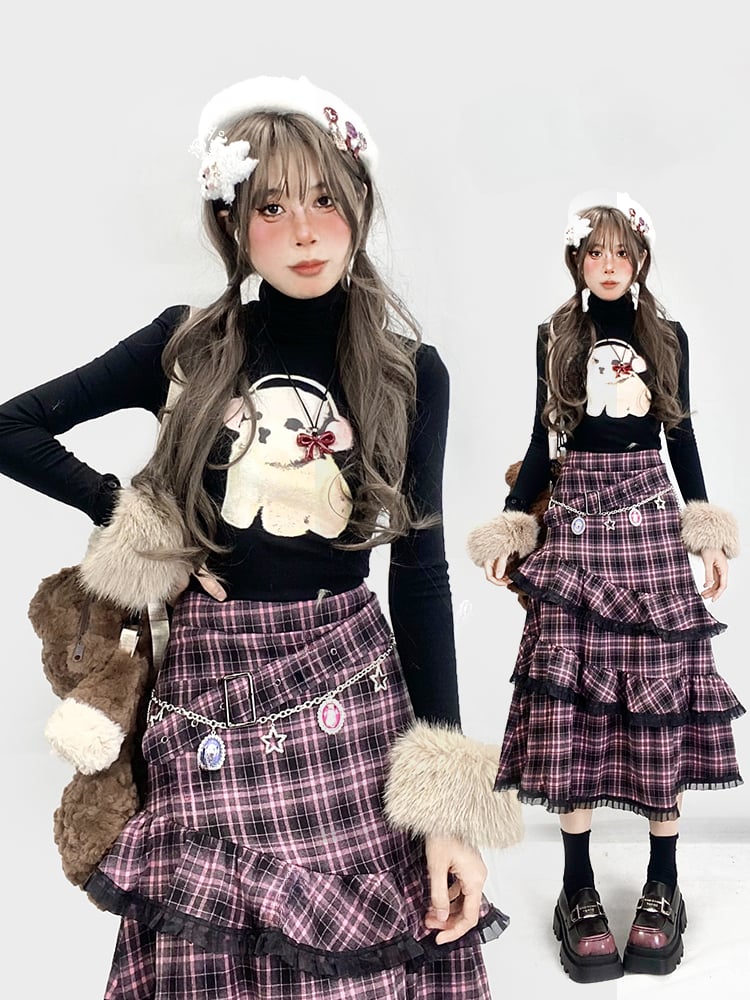 取り外し可能な袖が付いたブラックのハイネック パピー トップス