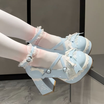 Lolita Bow Round-Toe Platform Heels – Sweet Kawaii Style Up to EU 42