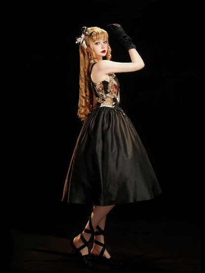 Strapsand Shoulder Rhinestone Embellished Cowl Elegant Classic Dresswith Neckline Lolita Black Bows