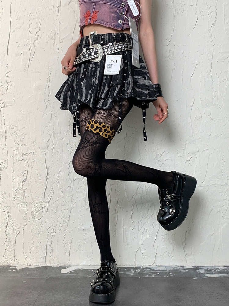 Leopard Pattern Black Y2K Overknee Cuffs Stockings