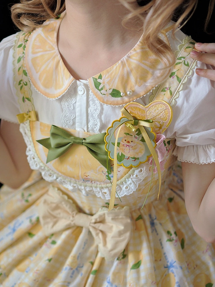 ピーターパン ホワイト ショート レモン スリーブ シャツ イエローカラー プリント
