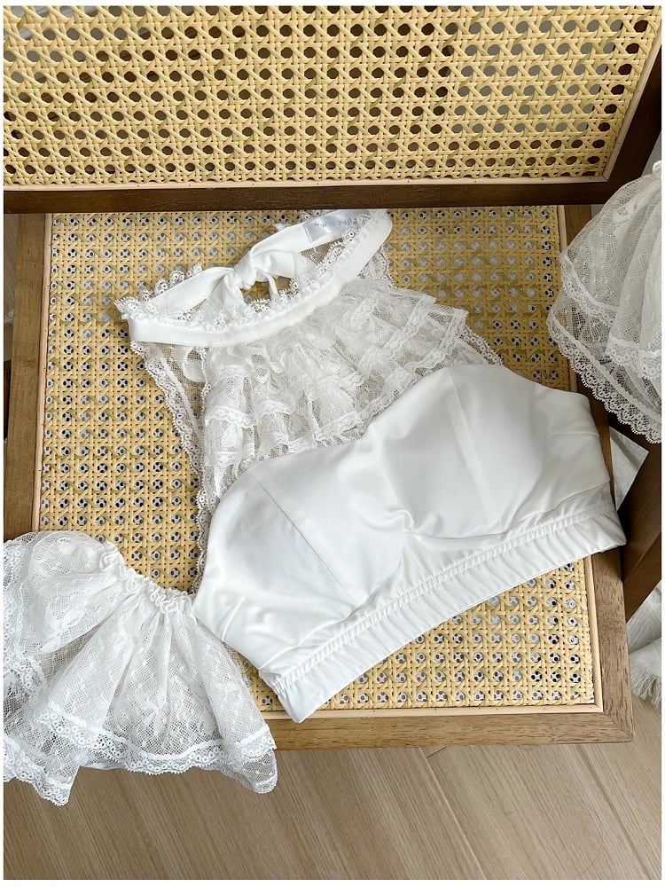 White Lolita Tiered Dots Tulle Halter Top - With PUJI