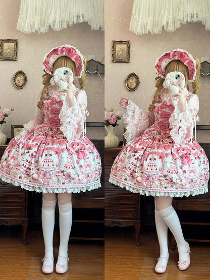 Süße und Set Erdbeerdesserts Pink Full JSK Print / Lolita