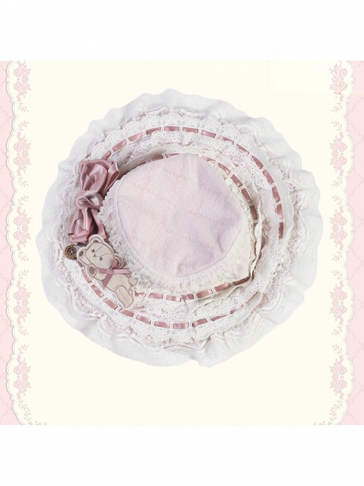 Lolita Hat with Pink Bowknot and Lace - Treasure House