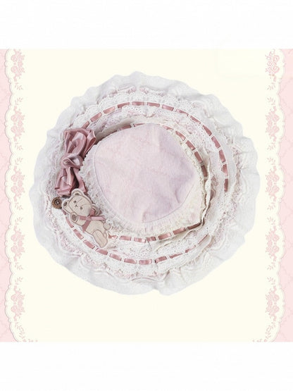 Lolita Hat with Pink Bowknot and Lace - Treasure House
