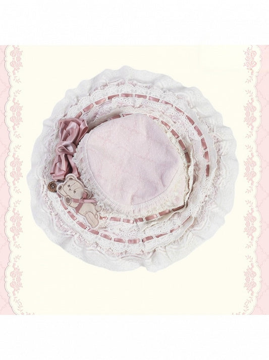 Lolita Hat with Pink Bowknot and Lace - Treasure House