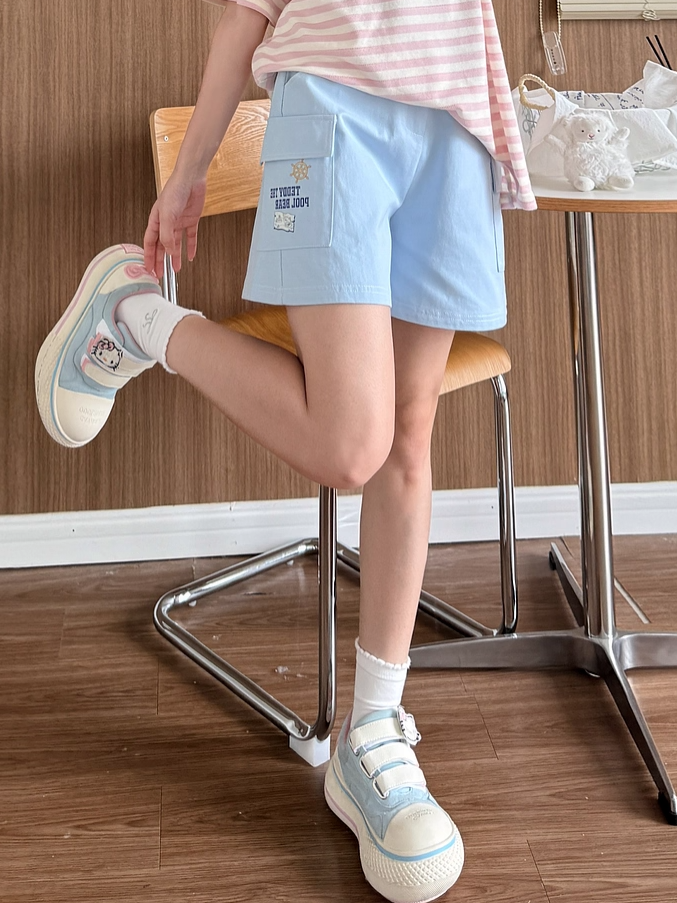 Blue High Waist Wide-leg Casual Shorts