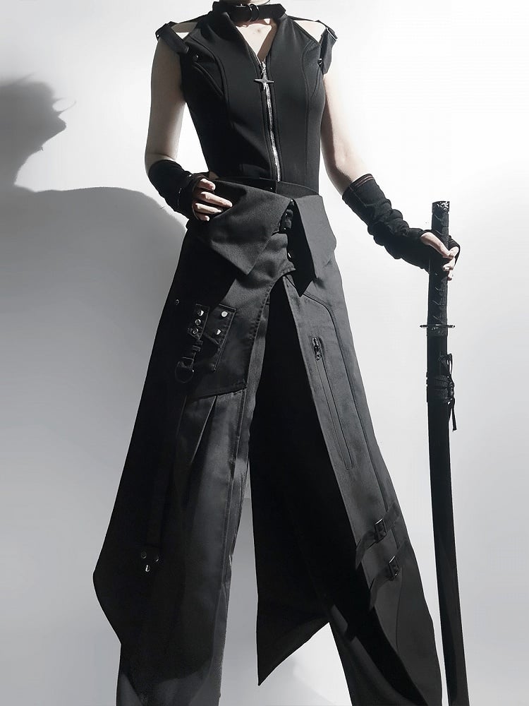 Umschlag-Hüftgürtel mit Schnalle und Riemen, schwarze Schürze, Techwear
