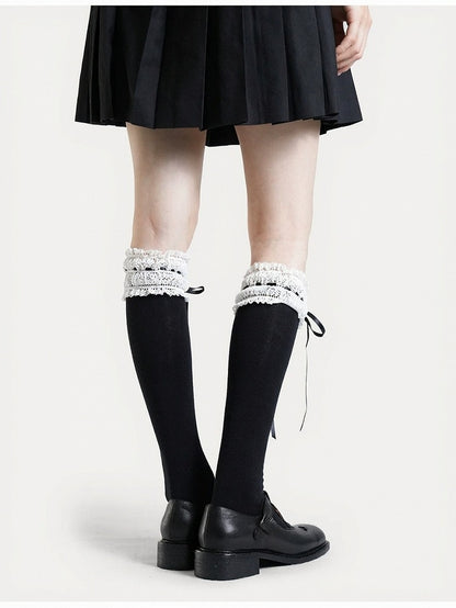 Four-Option Bow Calf Socks with Lace Trim - ModaSwings
