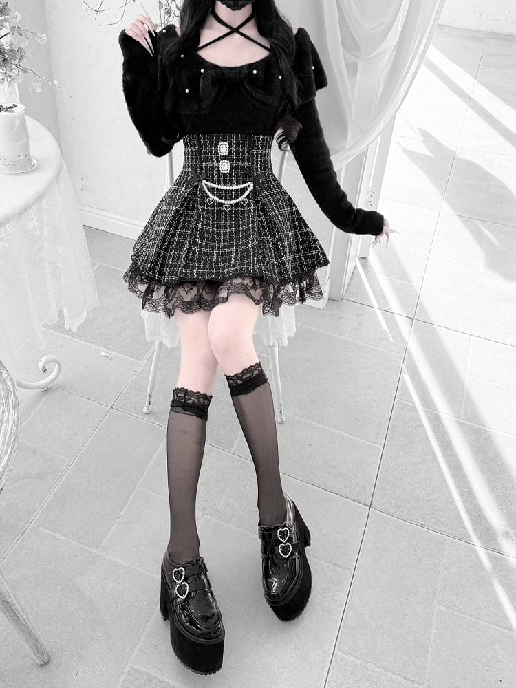 Jirai for a Kei Plush Convertible Sweet 2-in-1 Mink Bow Black Collar Sweater: Look Sophisticated