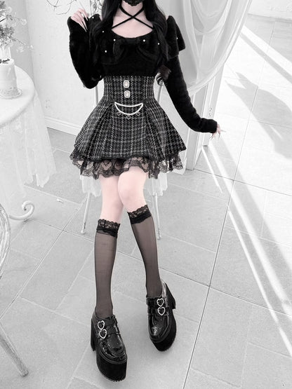 Jirai for a Kei Plush Convertible Sweet 2-in-1 Mink Bow Black Collar Sweater: Look Sophisticated