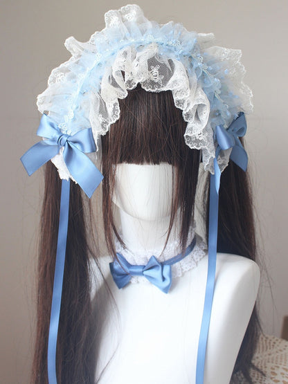 Hairband Lace Bowknot Dusty Details Trim Blue